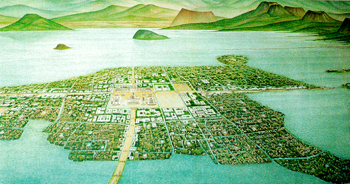 Tenochtitlan, também conhecida por Cidade do México, onde viviam os Mexica (Astecas)