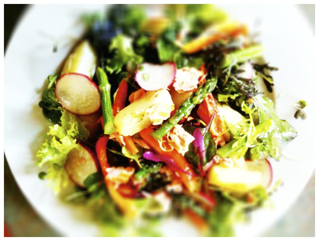 Toast Salmon and Asparagus Salad with a Agave Lime Vinaigrette