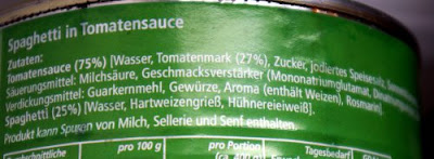 Zutatenliste Dosengericht