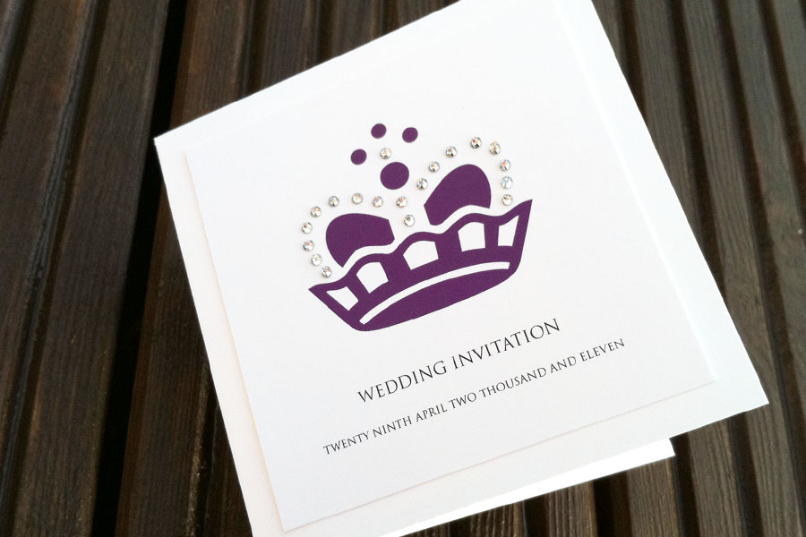 Queen wedding invitation 375 with 19 swarovski crystals layered card and Queen wedding invitation 375 with 19 swarovski crystals layered card and