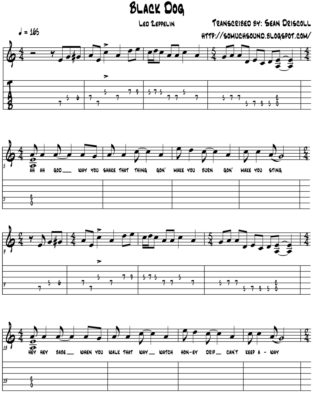 so much sound transcription led zeppelins black dog black dog led zeppelin sheet music