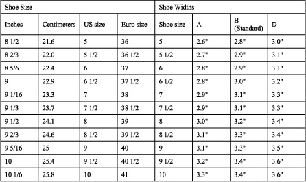 Dress Shoe Size Chart