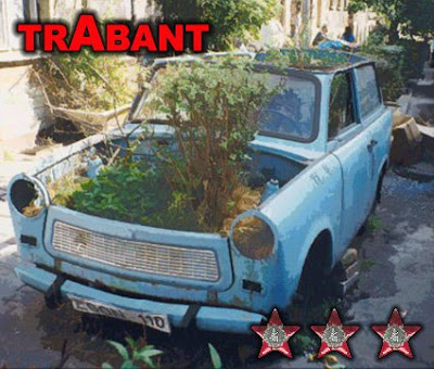 Trabant's EcoFriendly Chia Car hat tip to Nanc Moskvitch