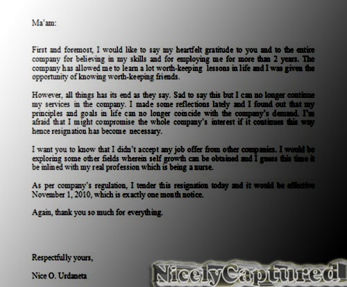 Letter sample resignation