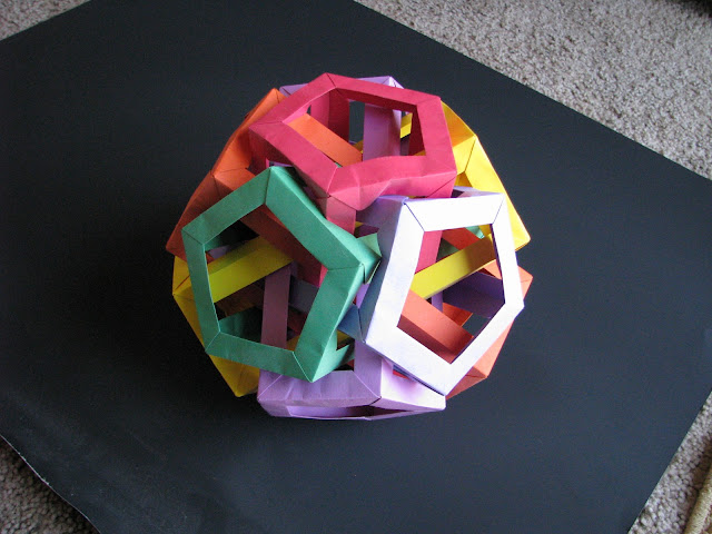 Daniel Kwan Six Interlocking Pentagonal Prisms Red, Orange, Yellow, Green, Blue, and Purple