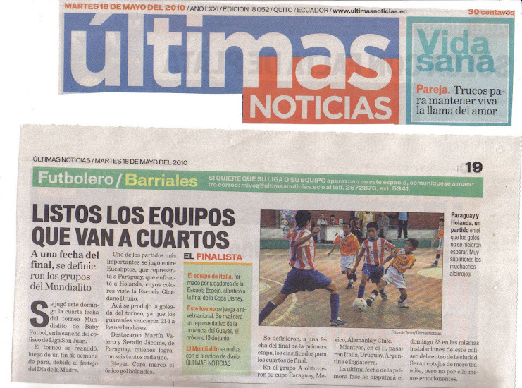 REPORTAJE DEL DIARIO ULTIMAS NOTICIAS PATROCINADOR DEL TERCER MUNDIALITO DE BABY FUTBOL