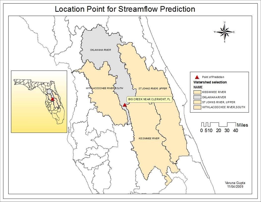 1 selection of existing rainfall and streamflow gaging station in florida 2 30 mile buffer around the prediction point for identifying streamflow gauging 1 selection of existing rainfall and streamflow gaging station in florida 2 30 mile buffer around the prediction point for identifying streamflow gauging