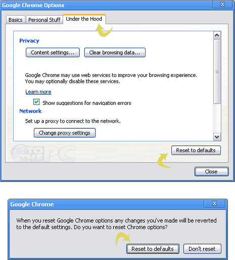Internet Support: Reset Google Chrome to default settings
