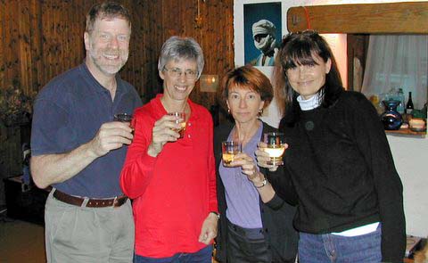 Peter, Gill Tucker, Catherine and Carol DeHaven at Catherine's parents house near Chamonix.