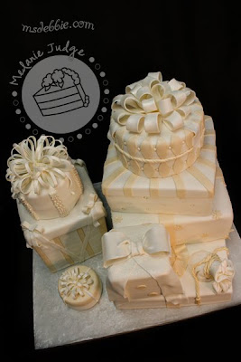 ivory gift packages wedding cake fondant bows presents