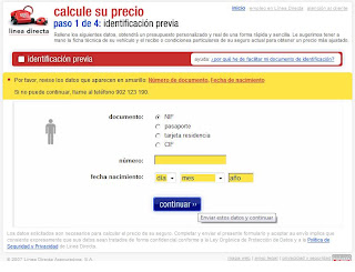 Linea directa insurance error page