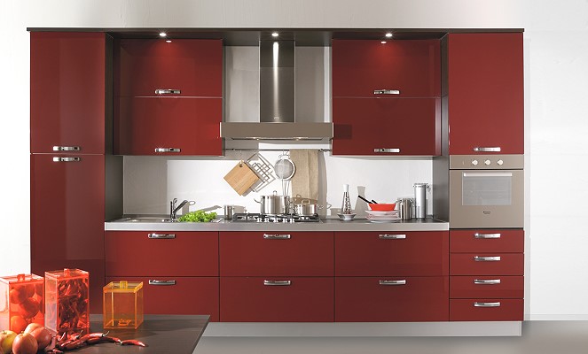 Luxury Home Interior Design: Red Color Kitchen Design