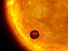 Jupiter-sized planet passing in front of its parent star. Jupiter-sized planet passing in front of its parent star