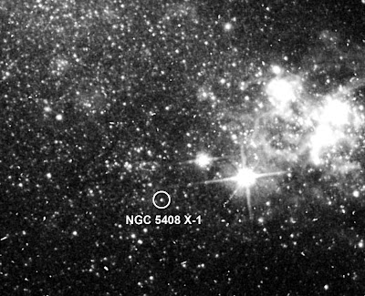 This archival image taken by the Hubble Space Telescope shows the location of NGC 5408's unusually luminous Xray source This archival image taken by the Hubble Space Telescope shows the location of NGC 5408's unusually luminous Xray source