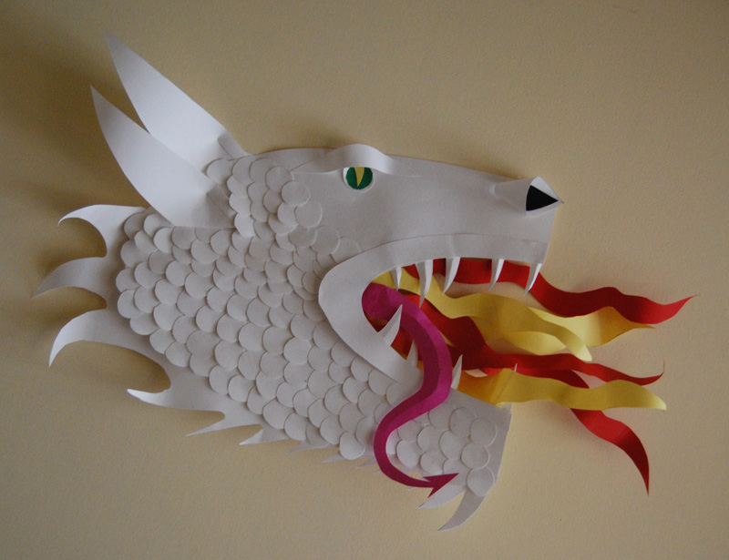 chinese new year dragon face. My Mom made a Chinese dragon as a paper sculpture :)