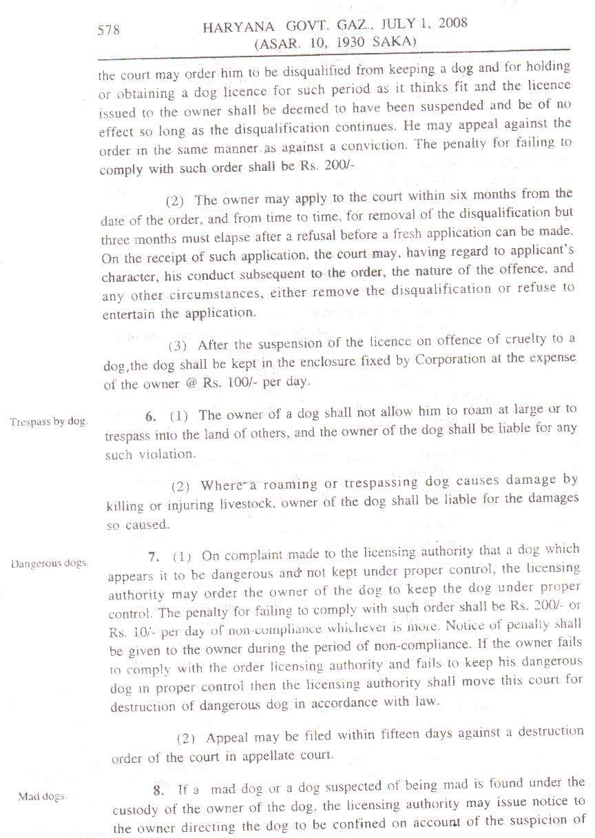 HARYANA MUNICIPAL CORPORATION - DOG BYE-LAWS, 2008