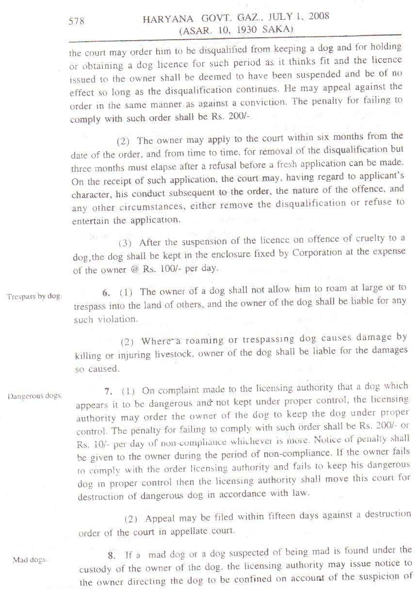 HARYANA MUNICIPAL CORPORATION - DOG BYE-LAWS, 2008