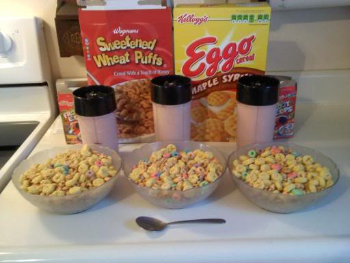 3 Bowls of Cereal and Protein shakes