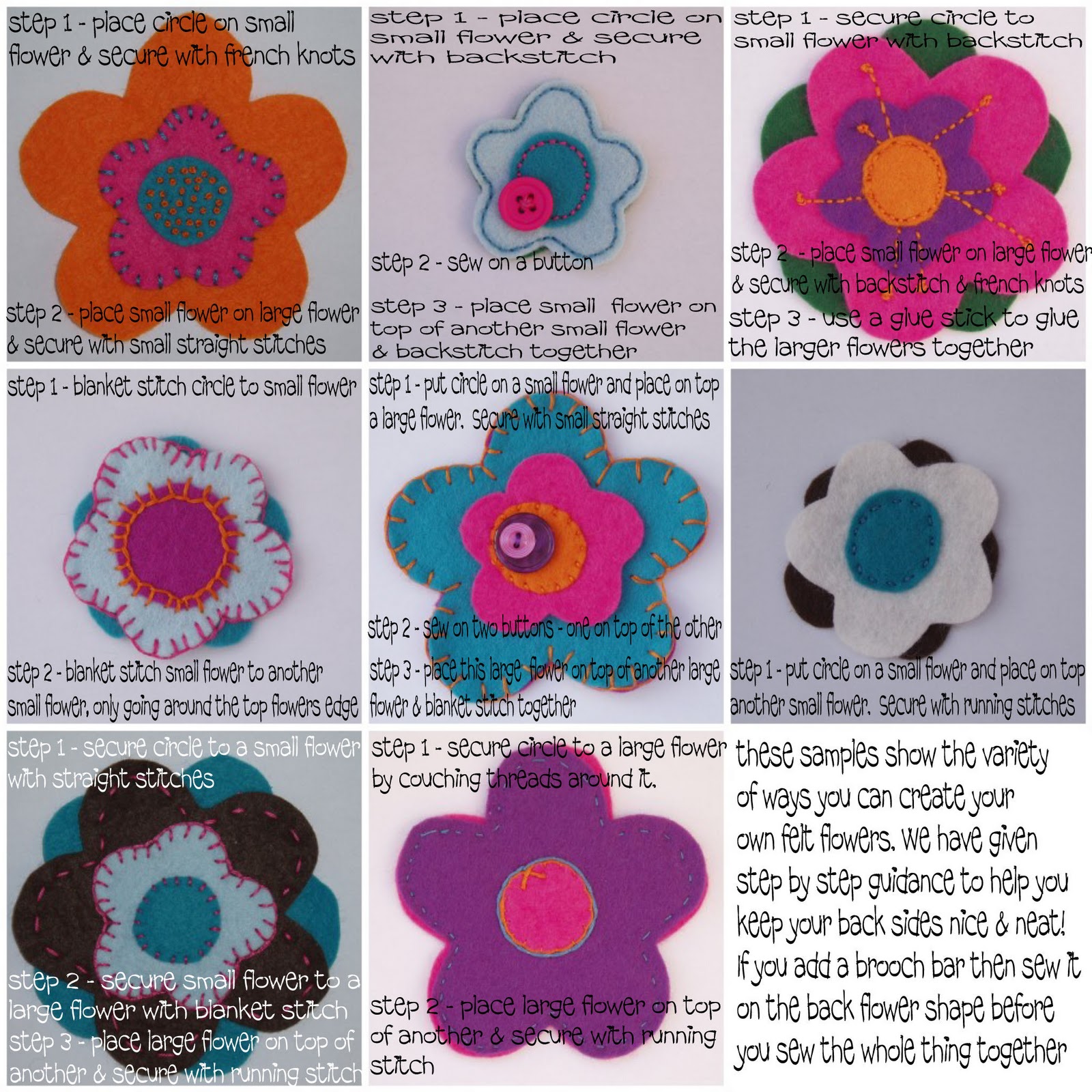 The Woolly Brew felt flowers step by step