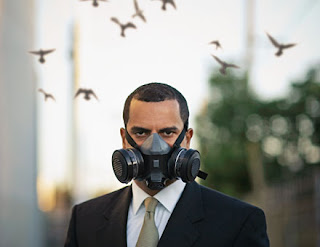 a dude in a respirator (air filter mask)