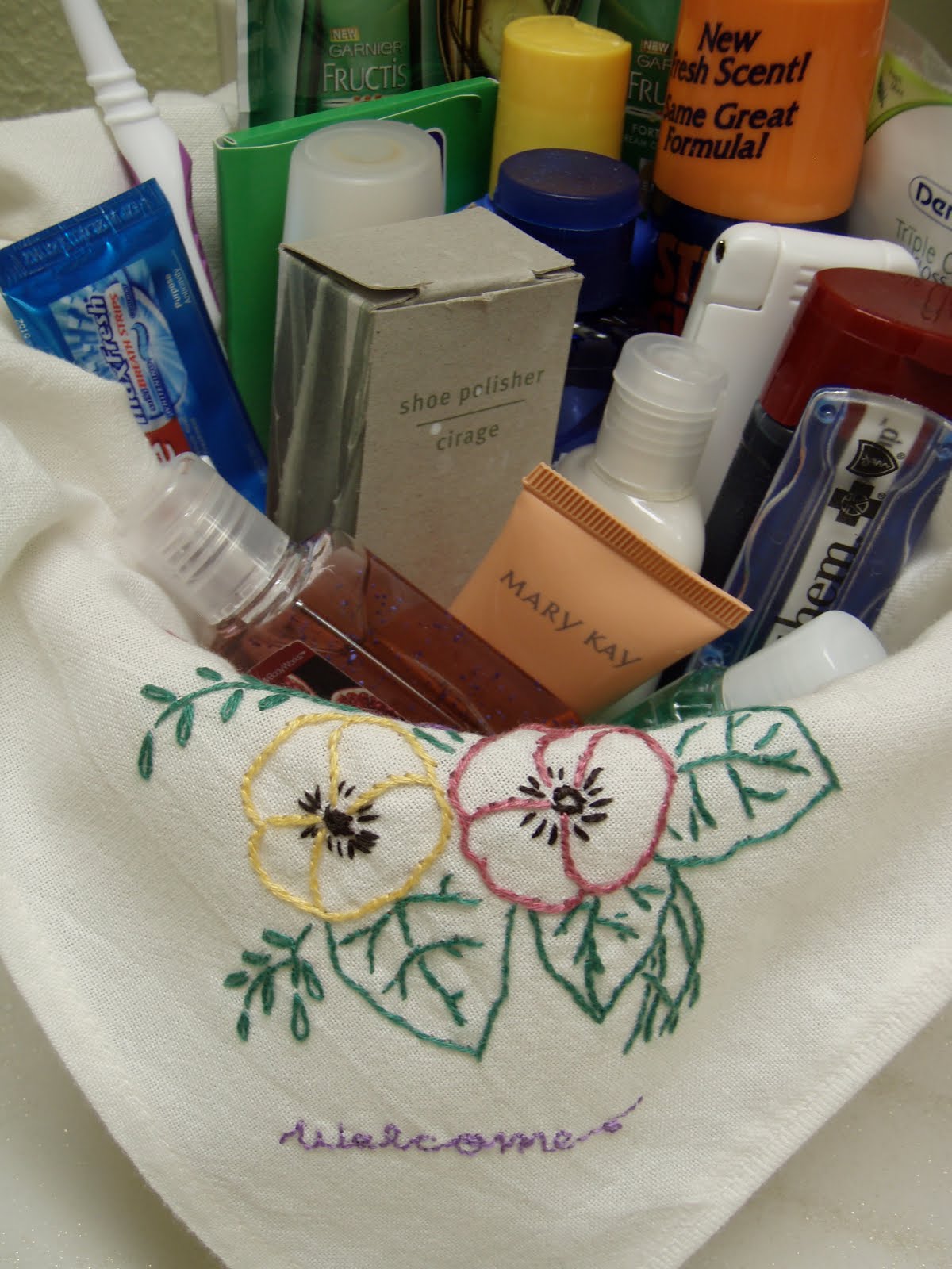 Outside the box! Guest bathroom toiletry basket
