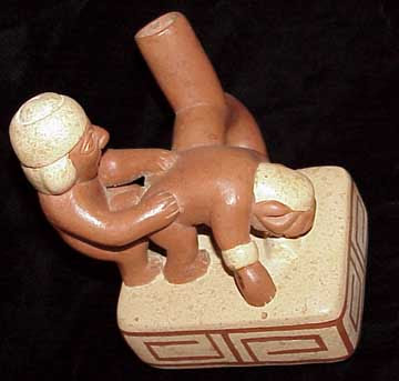 Mummy, why is that man standing so close to that woman's bottom? Moche pottery image