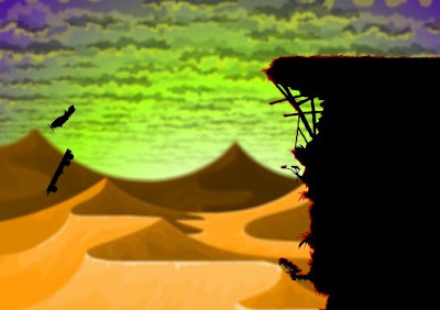 That plane was sitting on a trailer, and the trailer went off a cliff. And Bowja was on it too. No points for guessing how he gets away.
