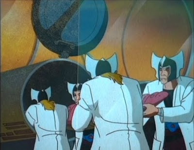'Whoa, wait a minute! Let's talk this over! I don't know if I like the idea of being turned into a bioborg, fellas!'
