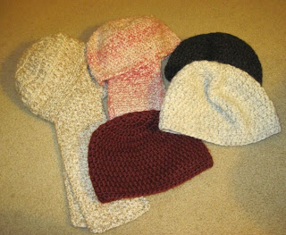 crocheted hats and scarves