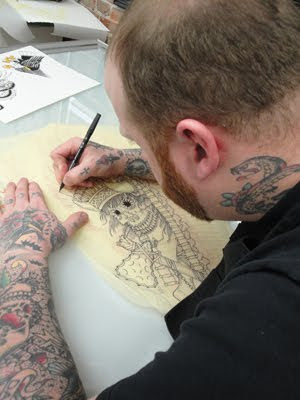 Steve Turner working on the final line drawing for Trent's huge Native Steve Turner working on the final line drawing for Trent's huge Native