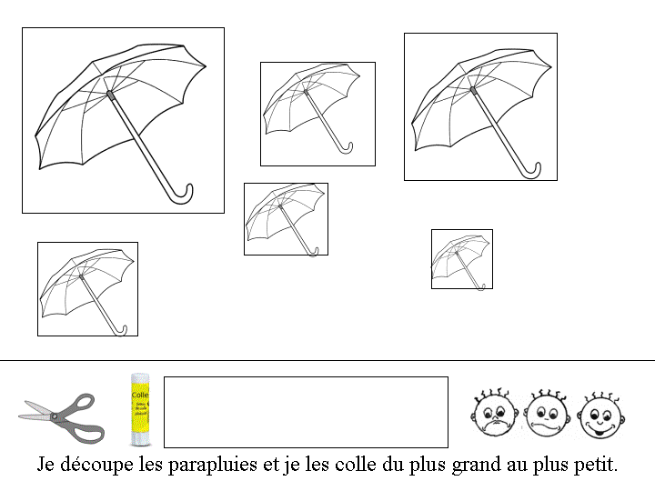 Maternelle Du plus grand au plus petit avec un parapluie