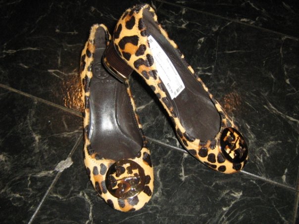 Tory Burch fuzzy leopard w/ wood heel- NEW  7 1/2  $69.99