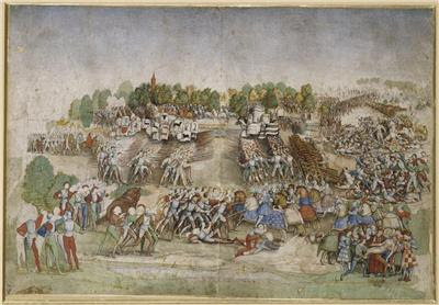 La batalla de Marignano (atribuido al Maître de la Ratière, c.1515)