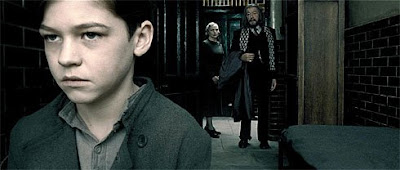 Future Voldemort: Hero Fiennes-Tiffin plays the young Tom Riddle, left, with Amelda Brown as Mrs. Cole and Michael Gambon as Dumbledore in Harry Potter and the Half-Blood Prince.