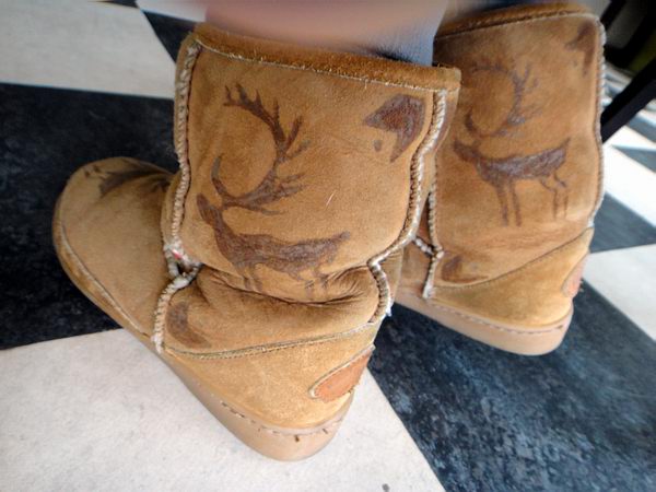 When cool gal Paula showed me these snow boots of hers with moose tattoos, When cool gal Paula showed me these snow boots of hers with moose tattoos,