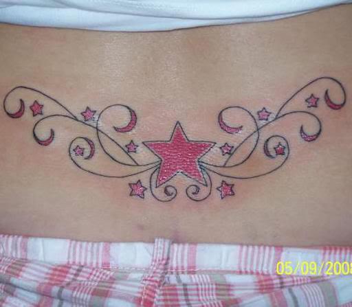sexy girl wuth design Pink Star Tattoo lower back