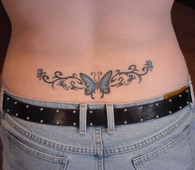 Butterfly design tattoo on back women