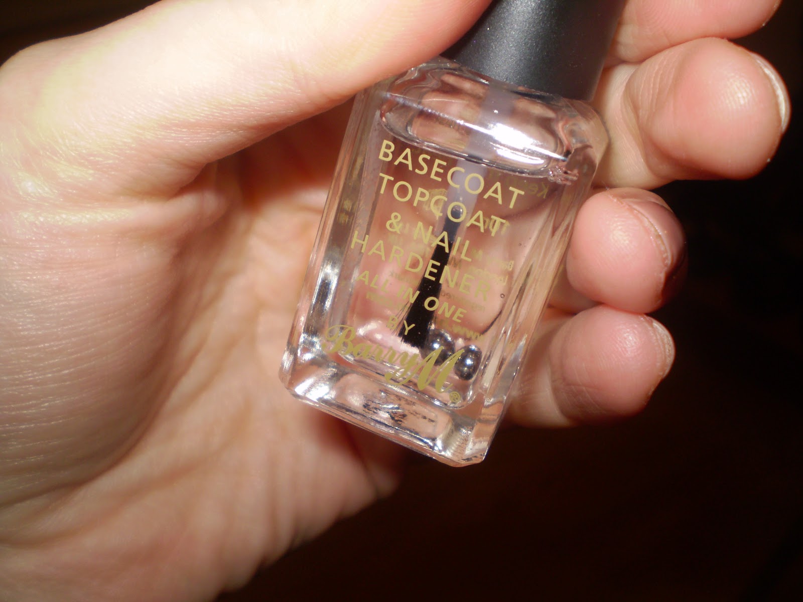 was BarryM 3-in-1 Base Coat, Top Coat and Nail Hardener clear varnish