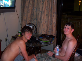 Andy and Ben in the hotel playing X-Box