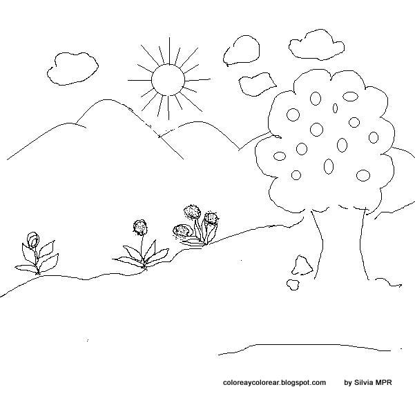 Paisaje de naturaleza para colorear - Imagui