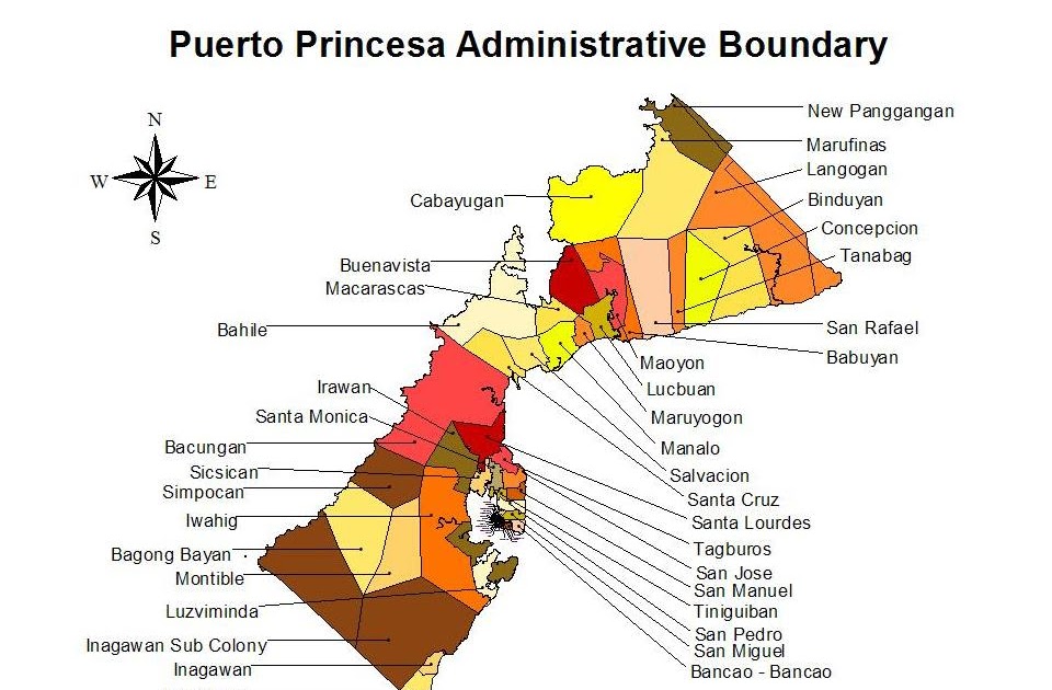 Map Of Puerto Princesa City Proper Puerto Princesa Map: Administrative Boundaries