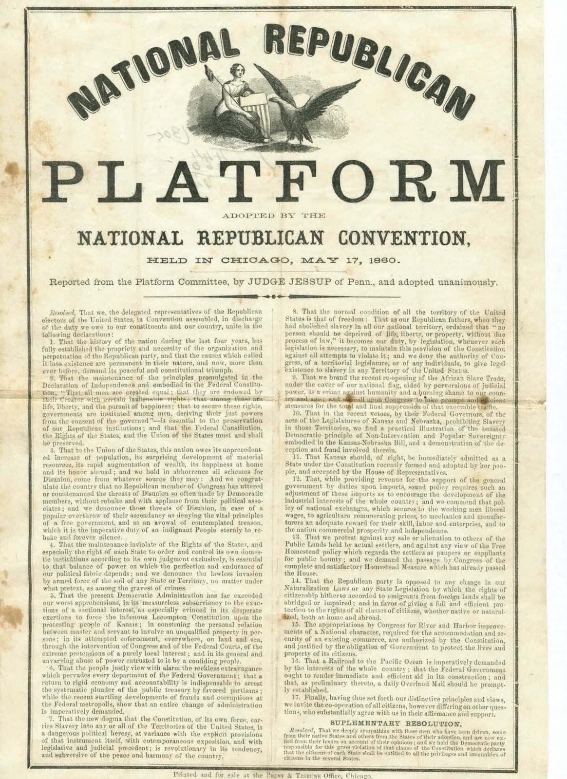 The Republican Party Platform Of 1860