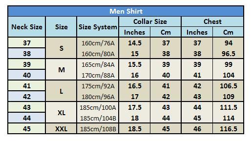 Mens Shirt Collar Size Chart