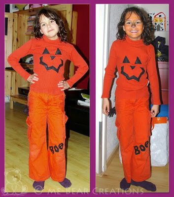 altered art, altering, cloths, jumper, trousers, halloween, pumpkin, pumpkin jack, boo, orange, party, sewing, ric-rac, felt, wet felting, needle felting, spider, pimp, kleding, broek, trui, shirt, vilt, natvilten, naaldvilten, spin, ornaje, boe, pompoen, feest