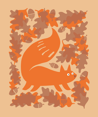 autumnal squirrel and acorn illustration