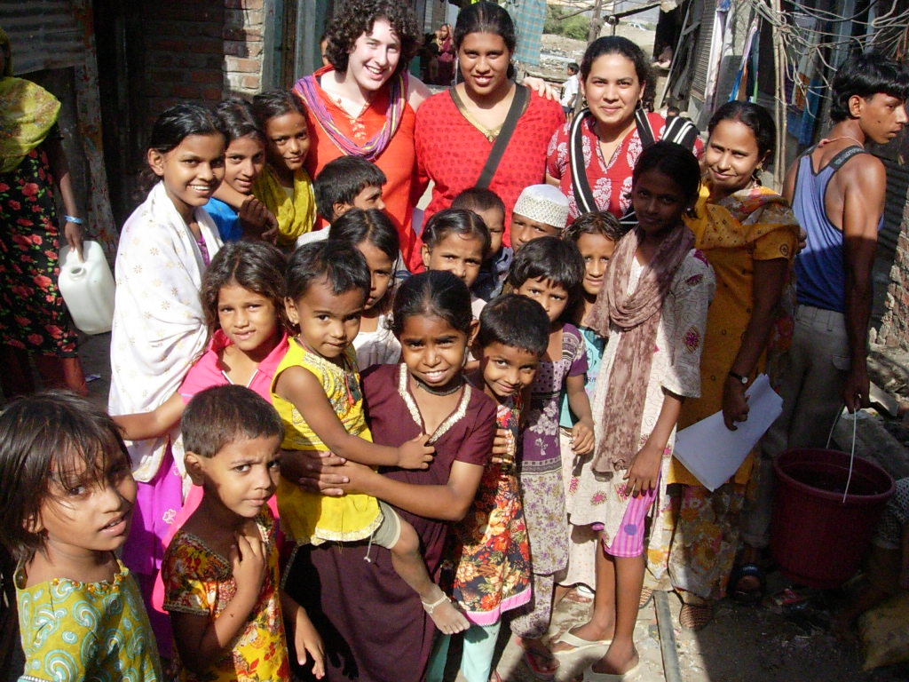 Brandeis Students with children in Sangamnagar, Wadala, Mumbai