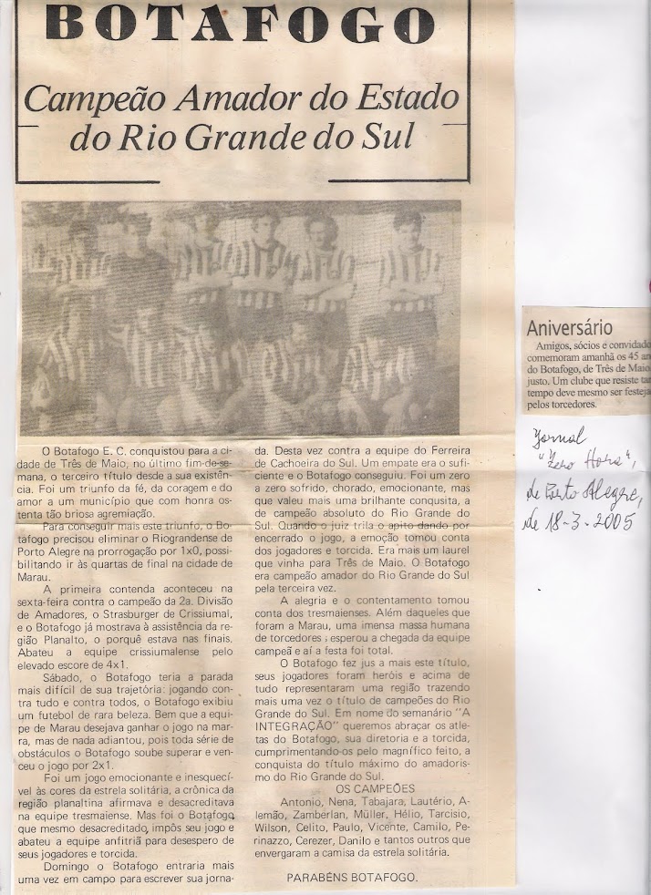 Botafogo E.C Tri Campeão Estadual Amador