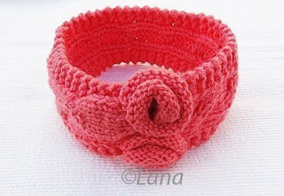 Pattern instruction knitted head band with flowers leaf pink salmon pdf. 