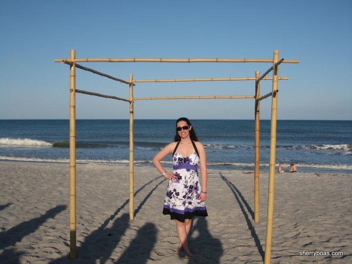 A beachside wedding arbor made from bamboo A beachside wedding arbor made from bamboo
