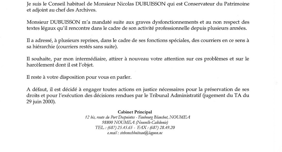 CSTNC AG Harcèlement moral la lettre de mon cabinet d'avocats.